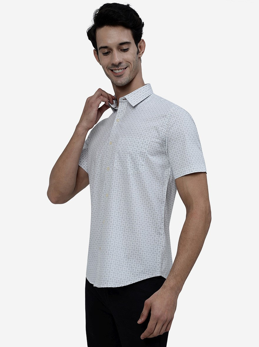 White Printed Smart Fit Semi Casual Shirt | Pehervi