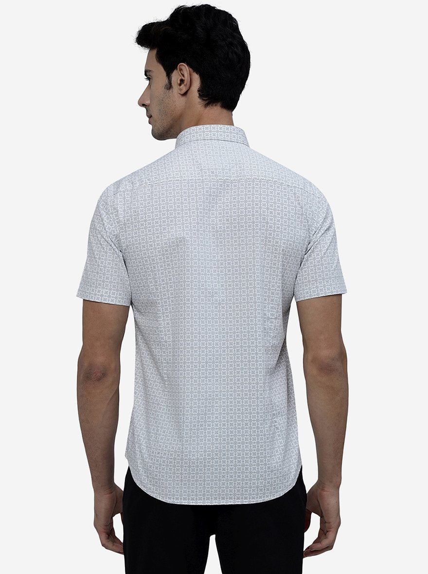 White Printed Smart Fit Semi Casual Shirt | Pehervi