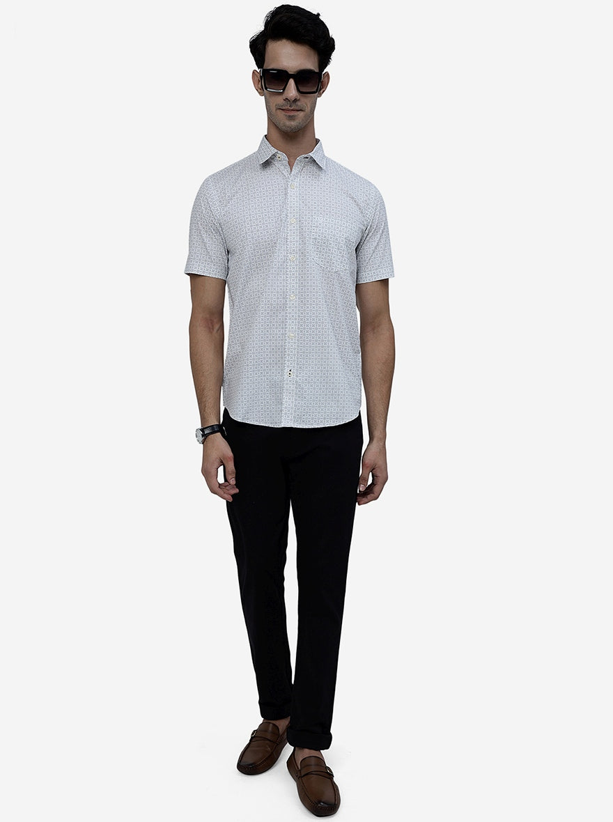 White Printed Smart Fit Semi Casual Shirt | Pehervi