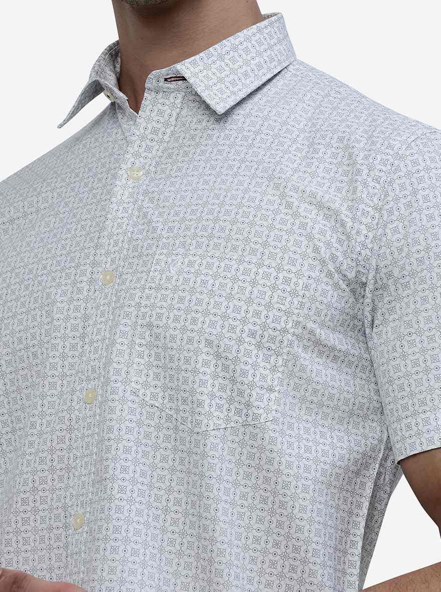 White Printed Smart Fit Semi Casual Shirt | Pehervi