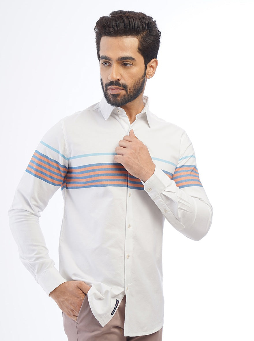 White Striped Slim Fit Casual Shirt | pehervi