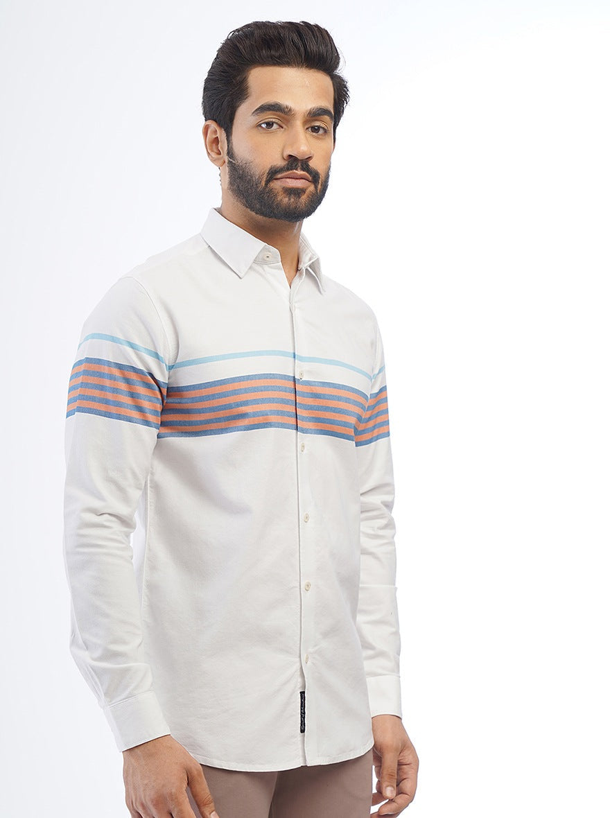 White Striped Slim Fit Casual Shirt | pehervi