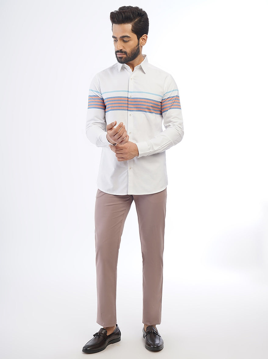 White Striped Slim Fit Casual Shirt | pehervi