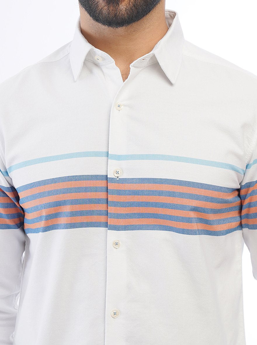 White Striped Slim Fit Casual Shirt | pehervi