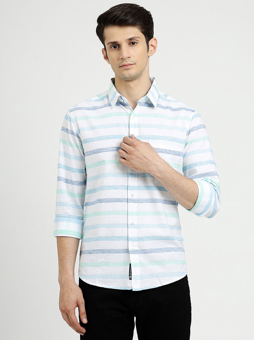 Light Blue Striped Slim Fit Casual Shirt | pehervi