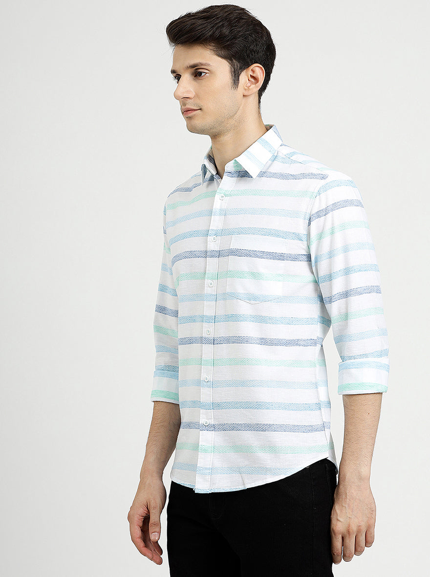Light Blue Striped Slim Fit Casual Shirt | pehervi