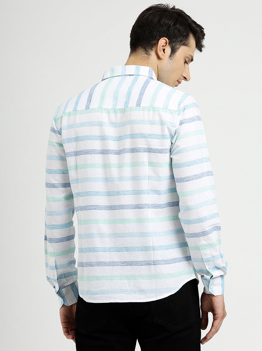 Light Blue Striped Slim Fit Casual Shirt | pehervi