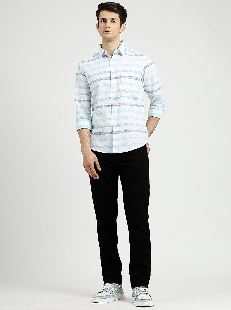 Light Blue Striped Slim Fit Casual Shirt | pehervi