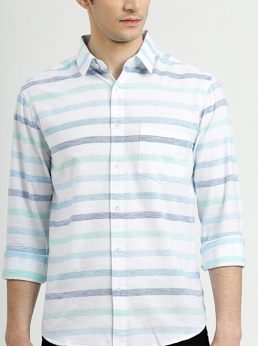 Light Blue Striped Slim Fit Casual Shirt | pehervi