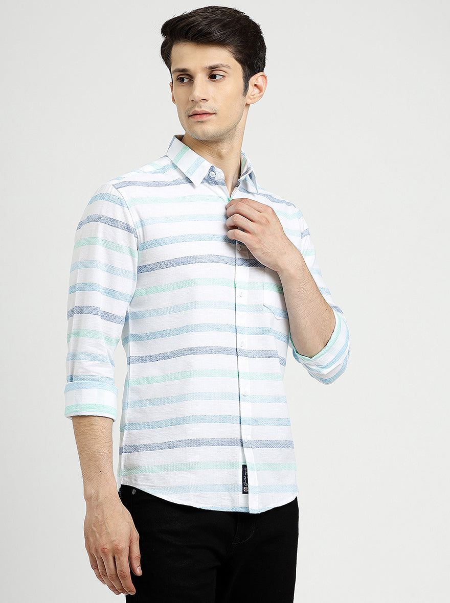 Light Blue Striped Slim Fit Casual Shirt | pehervi