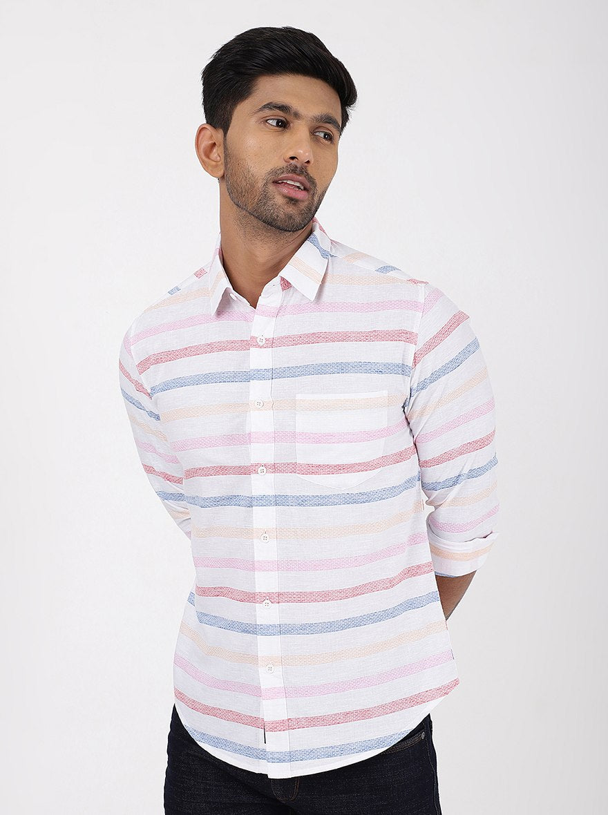 Pink Striped Slim Fit Casual Shirt | pehervi