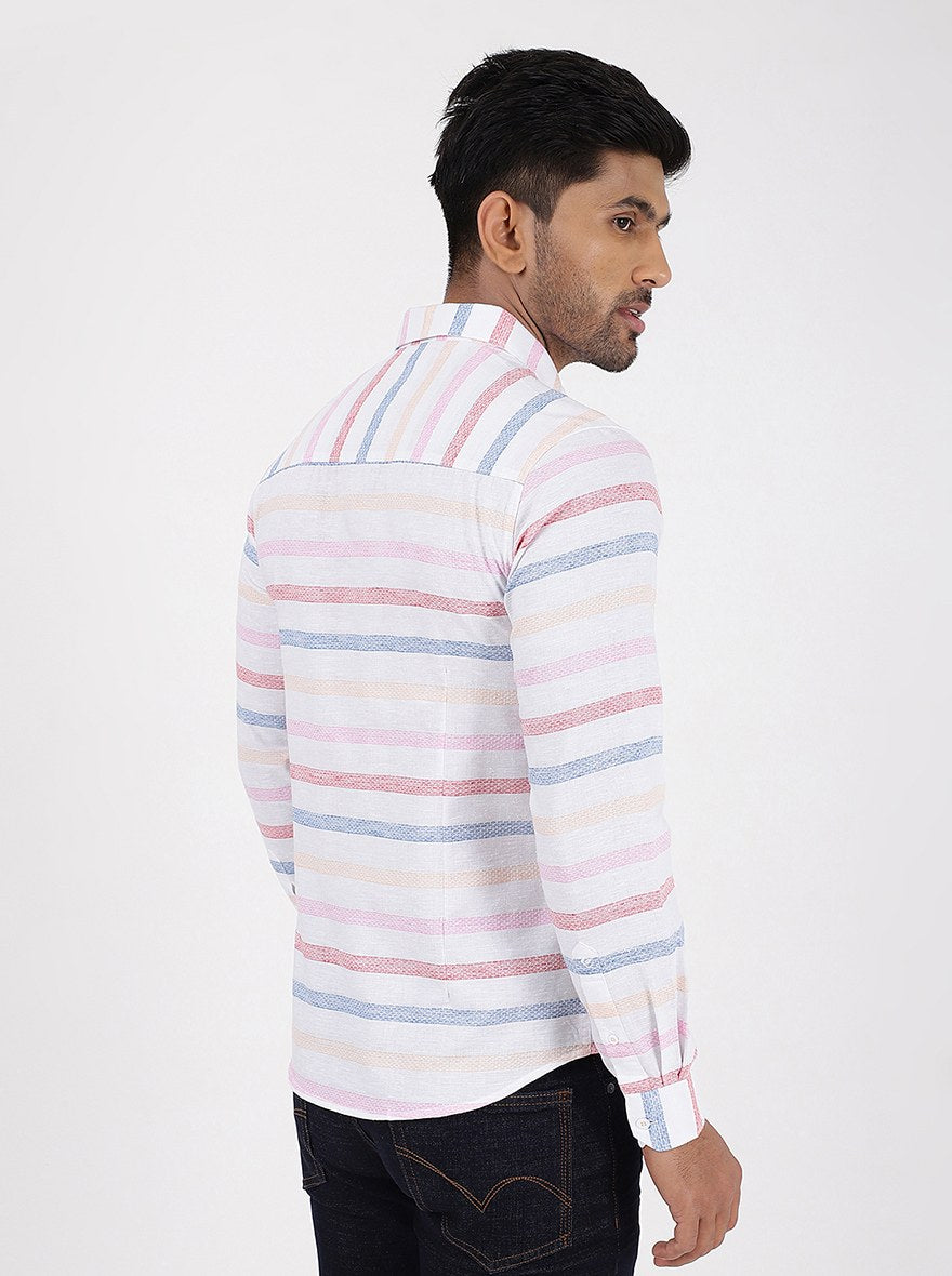 Pink Striped Slim Fit Casual Shirt | pehervi