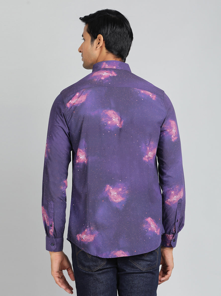 Purple Printed Slim Fit Casual Shirt | pehervi