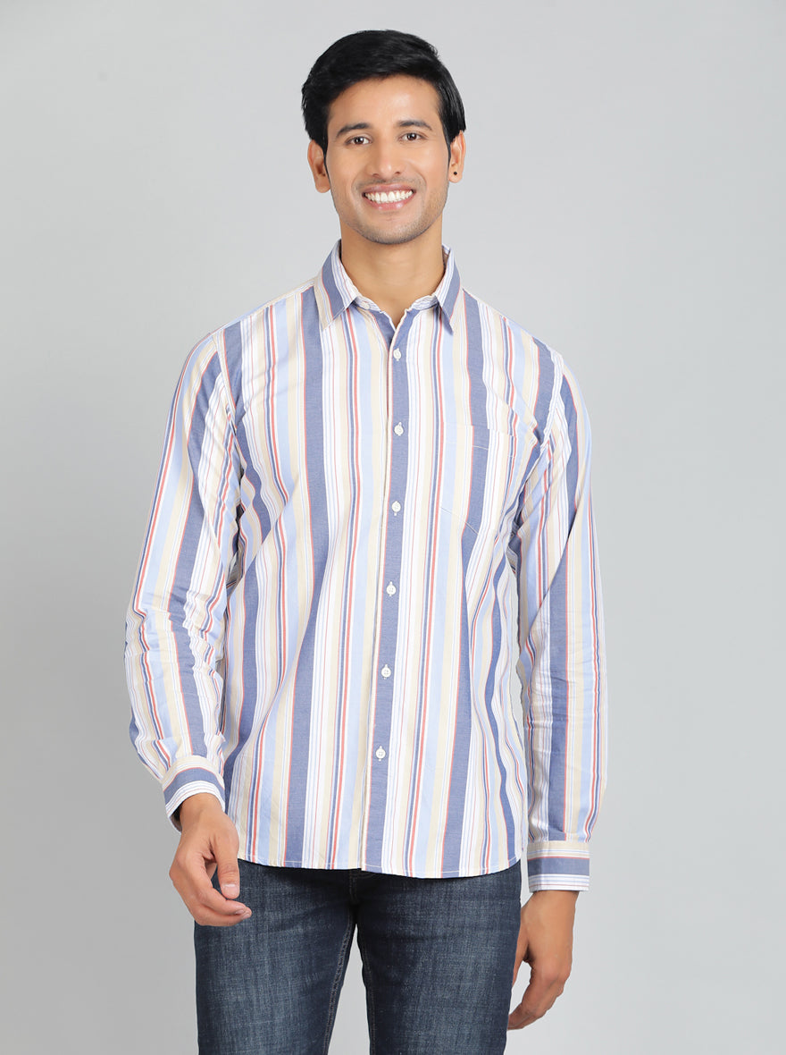 Light Blue Striped Slim Fit Casual Shirt | pehervi