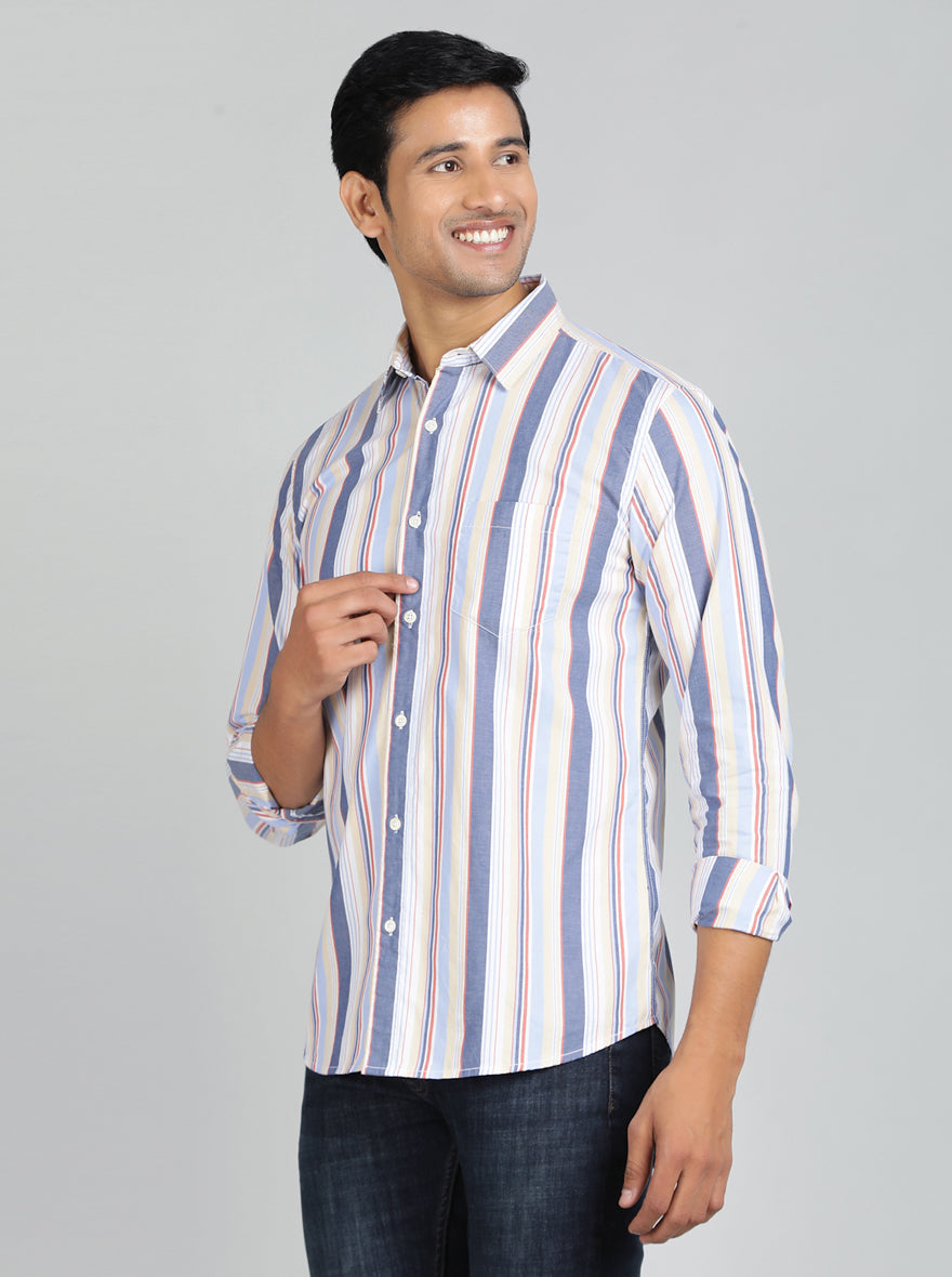 Light Blue Striped Slim Fit Casual Shirt | pehervi