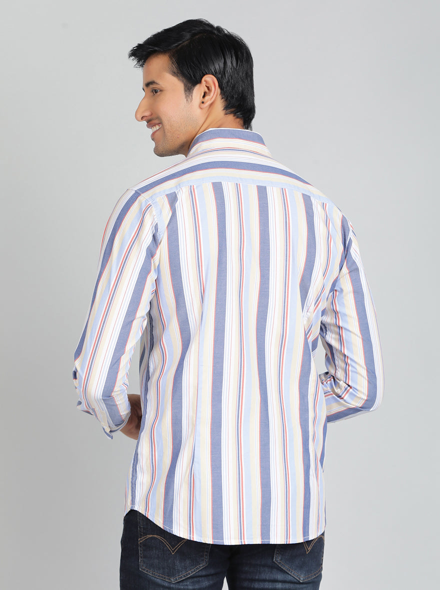 Light Blue Striped Slim Fit Casual Shirt | pehervi