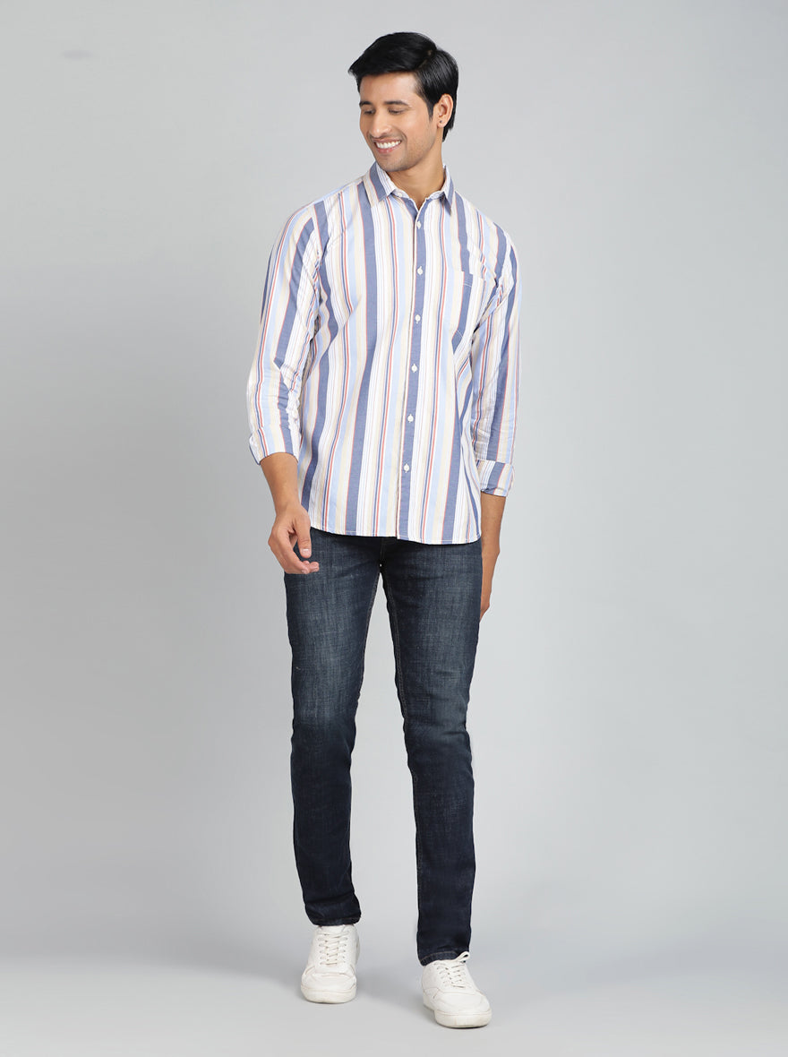 Light Blue Striped Slim Fit Casual Shirt | pehervi