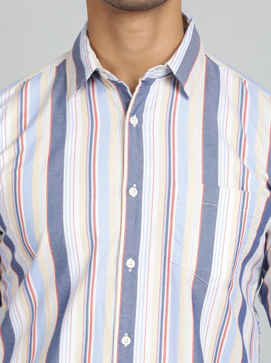 Light Blue Striped Slim Fit Casual Shirt | pehervi