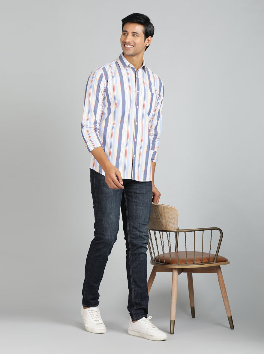 Light Blue Striped Slim Fit Casual Shirt | pehervi