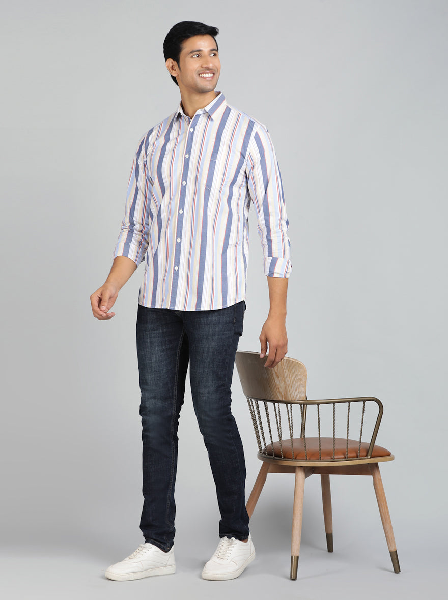 Light Blue Striped Slim Fit Casual Shirt | pehervi