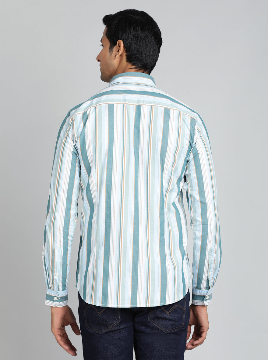 Light Green Striped Slim Fit Casual Shirt | pehervi