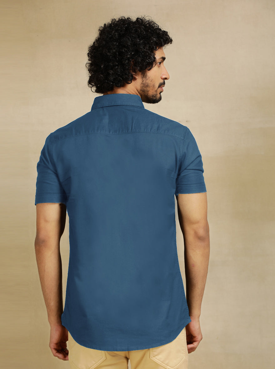 Slate Blue Solid Slim Fit Casual Shirt | pehervi