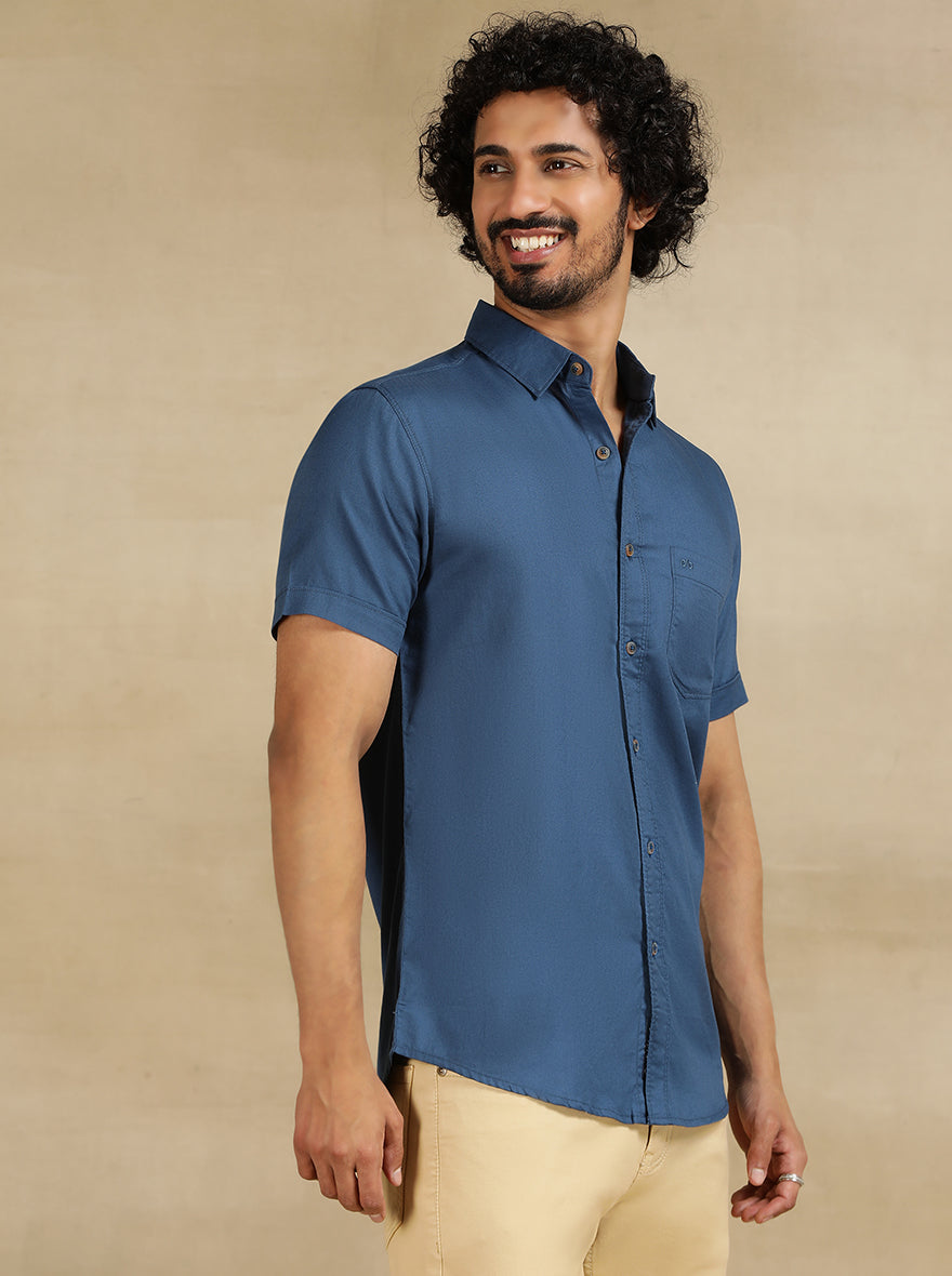 Slate Blue Solid Slim Fit Casual Shirt | pehervi