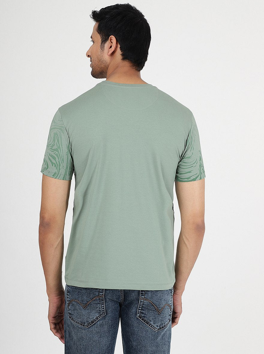 Green Printed Slim Fit T-Shirt | pehervi