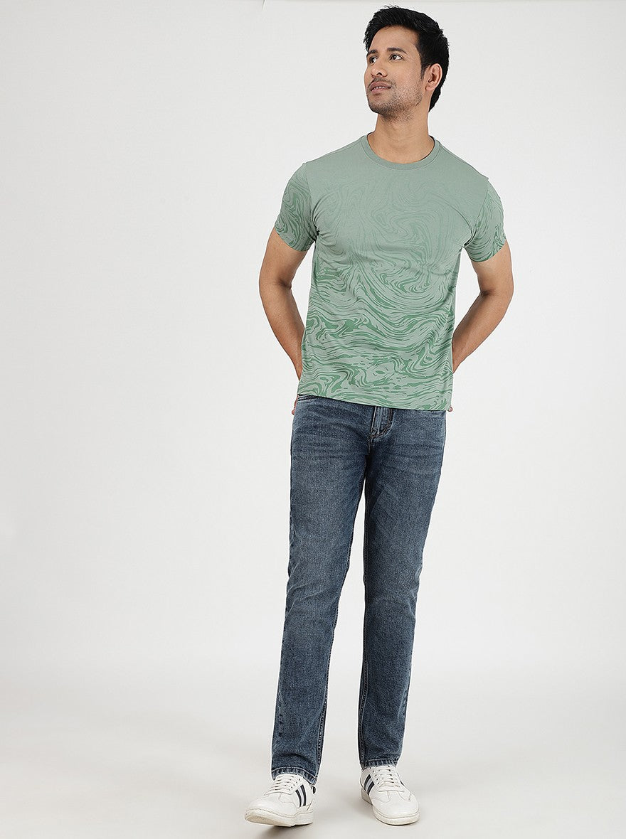 Green Printed Slim Fit T-Shirt | pehervi