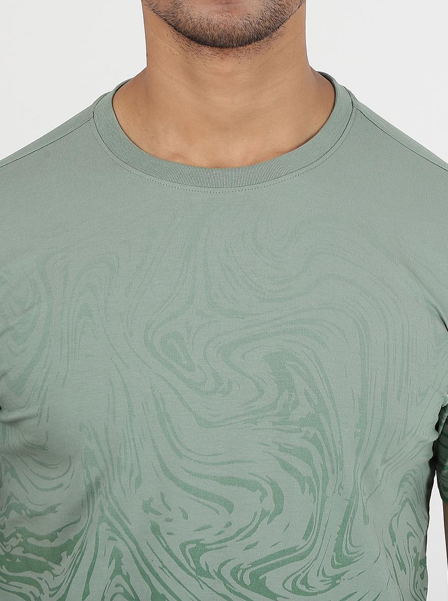Green Printed Slim Fit T-Shirt | pehervi