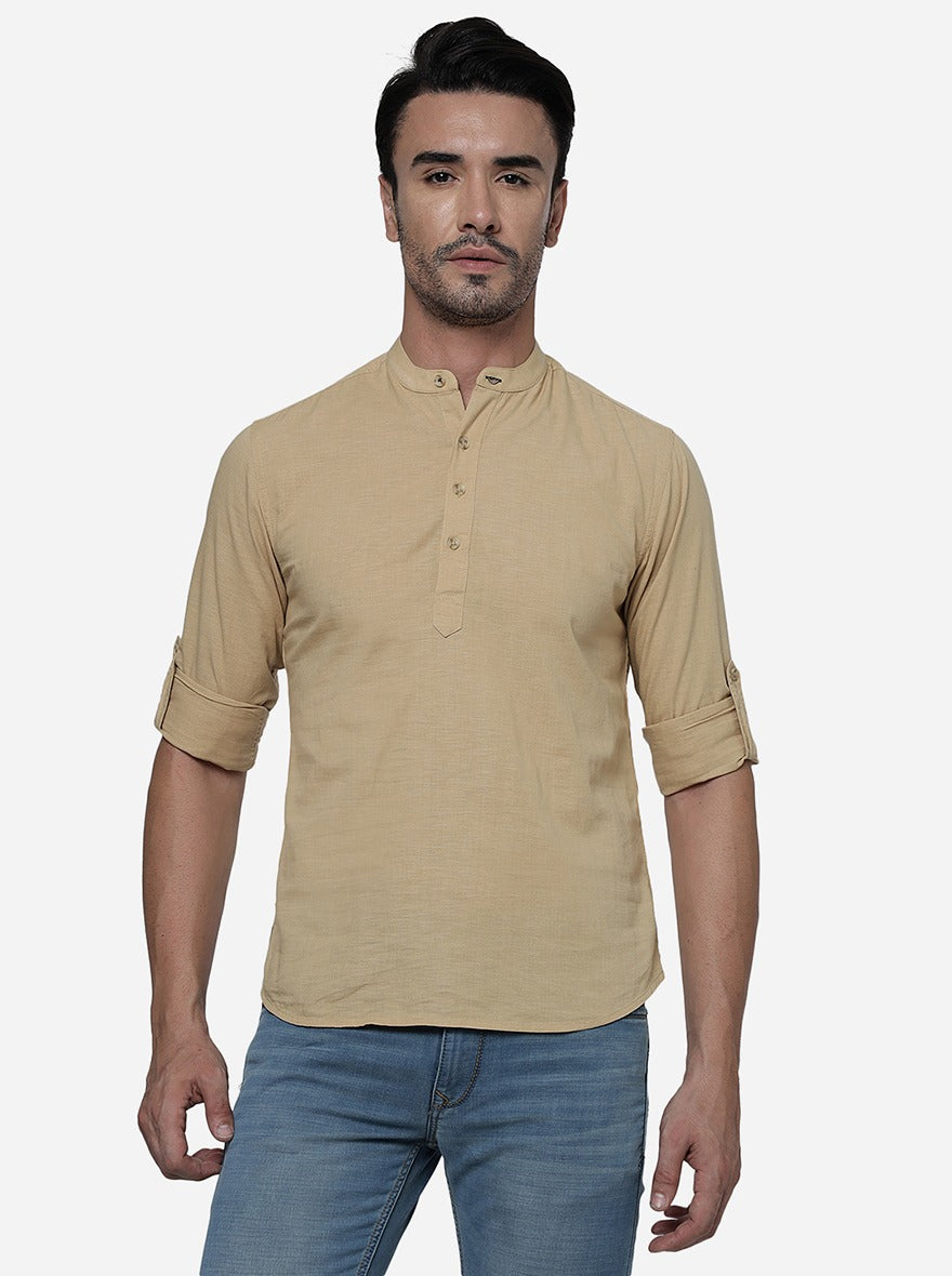 Khaki Solid Slim Fit Semi Casual Shirt | Pehervi