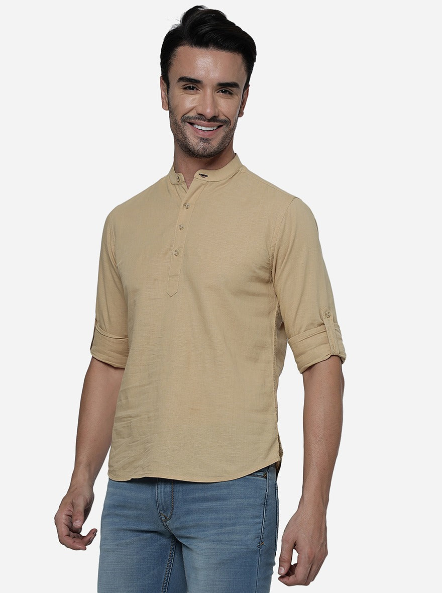Khaki Solid Slim Fit Semi Casual Shirt | Pehervi