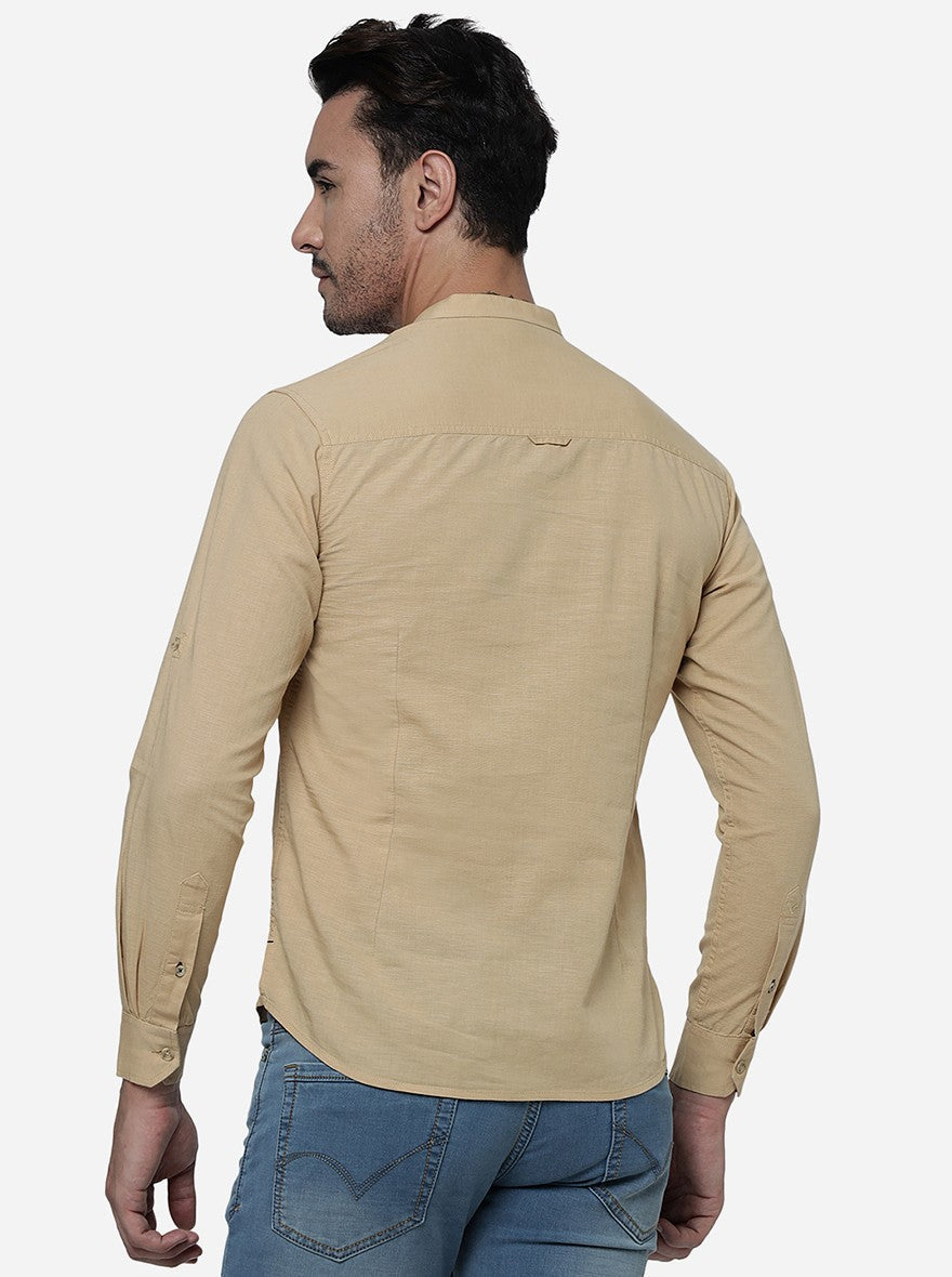 Khaki Solid Slim Fit Semi Casual Shirt | Pehervi