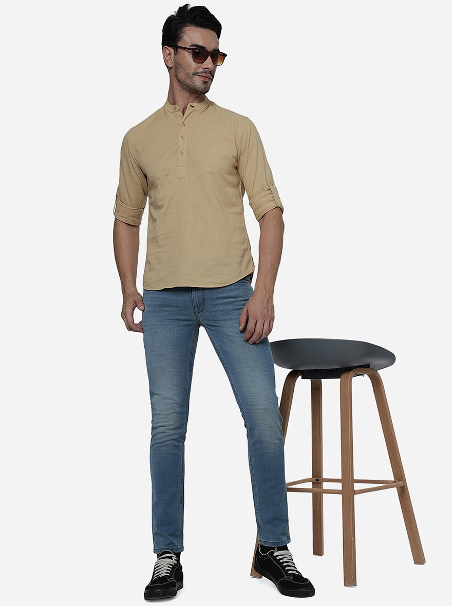 Khaki Solid Slim Fit Semi Casual Shirt | Pehervi
