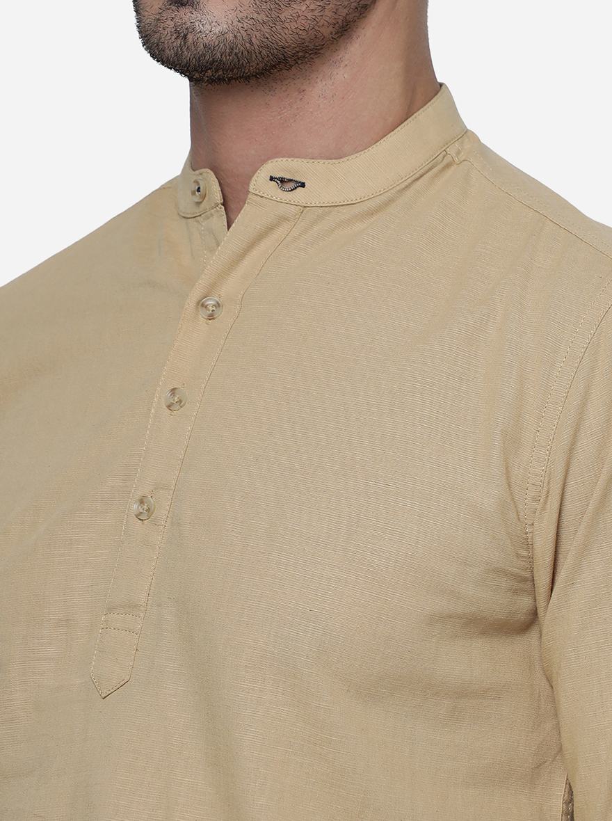 Khaki Solid Slim Fit Semi Casual Shirt | Pehervi