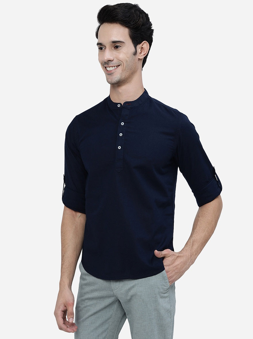 Navy Blue Solid Slim Fit Semi Casual Shirt | Pehervi