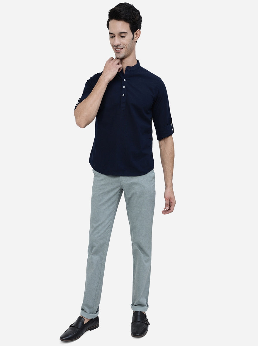Navy Blue Solid Slim Fit Semi Casual Shirt | Pehervi