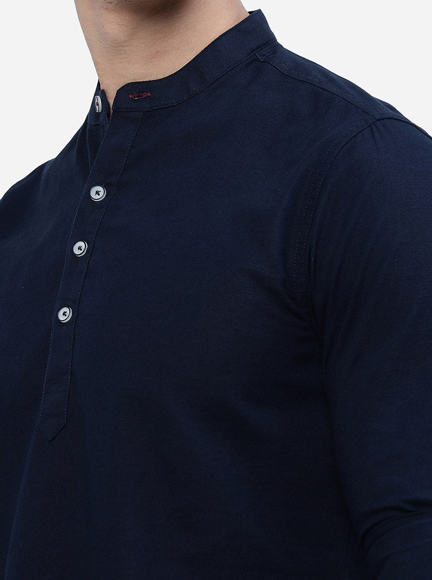 Navy Blue Solid Slim Fit Semi Casual Shirt | Pehervi