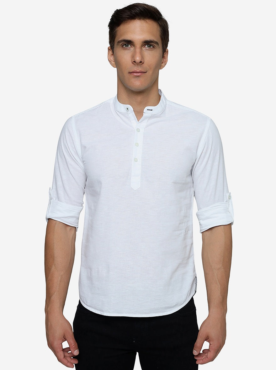 White Solid Slim Fit Semi Casual Shirt | Pehervi