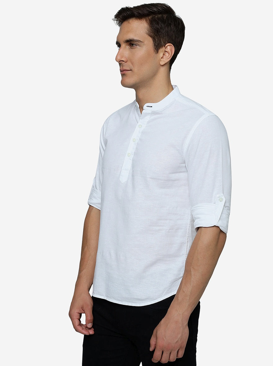 White Solid Slim Fit Semi Casual Shirt | Pehervi