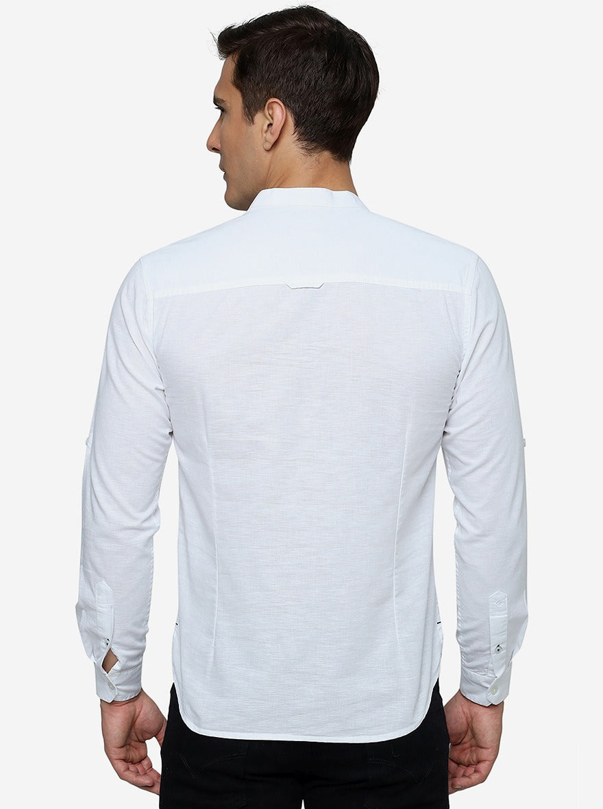 White Solid Slim Fit Semi Casual Shirt | Pehervi