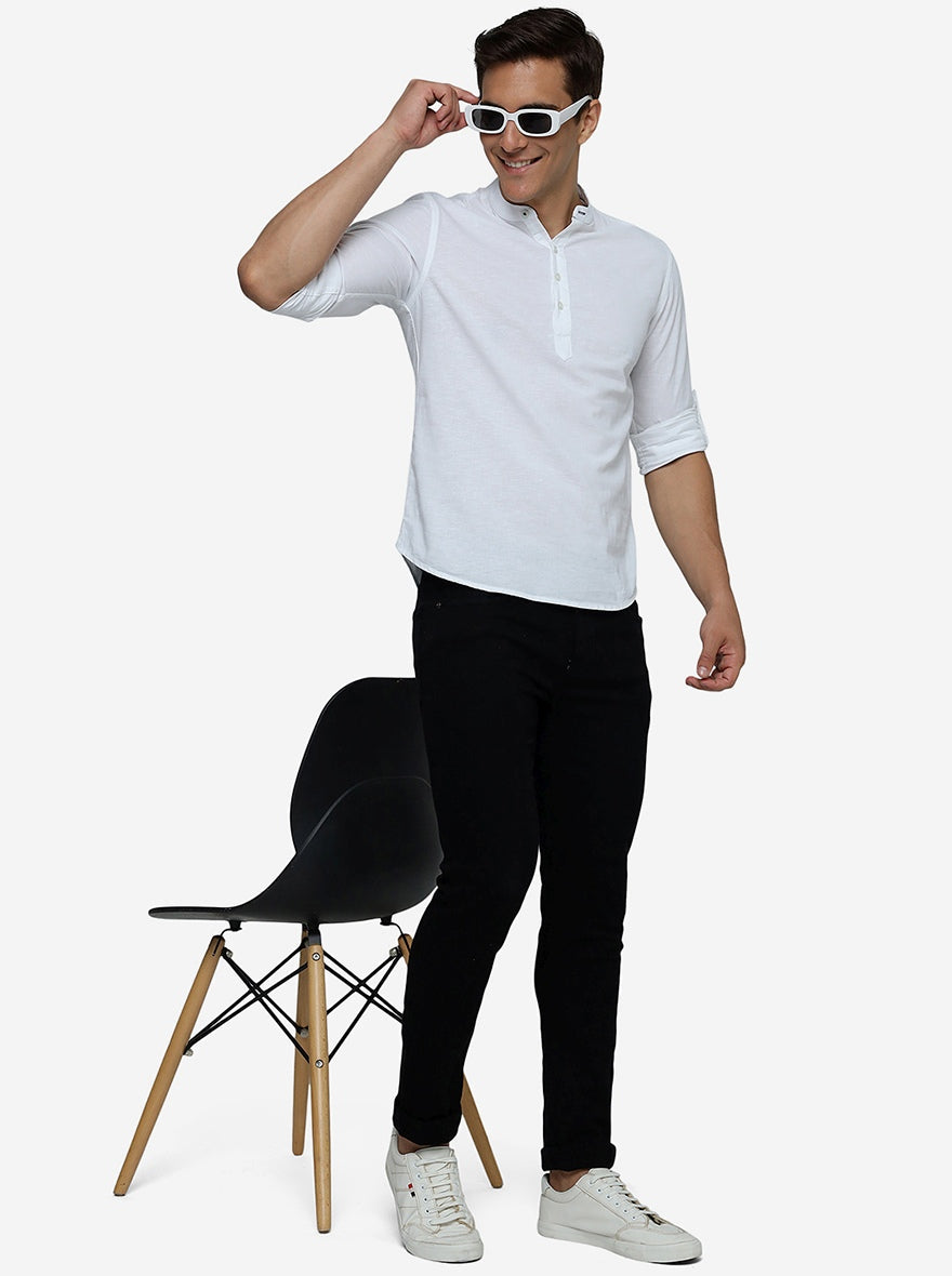 White Solid Slim Fit Semi Casual Shirt | Pehervi