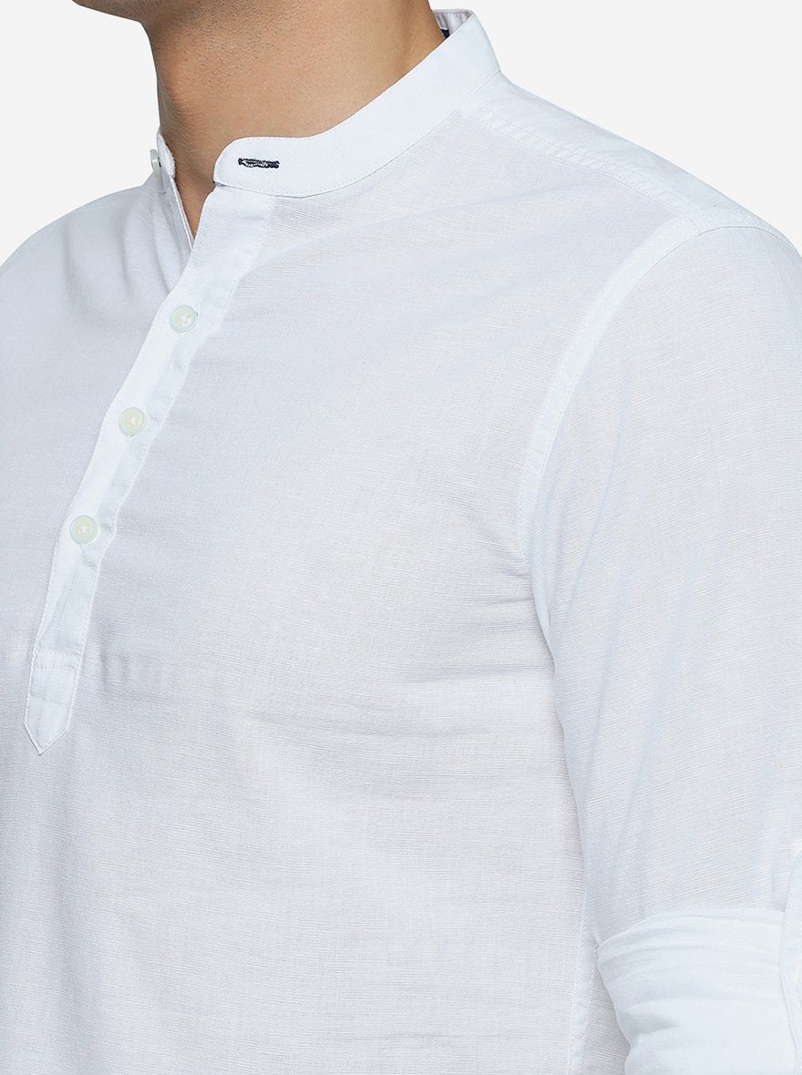 White Solid Slim Fit Semi Casual Shirt | Pehervi