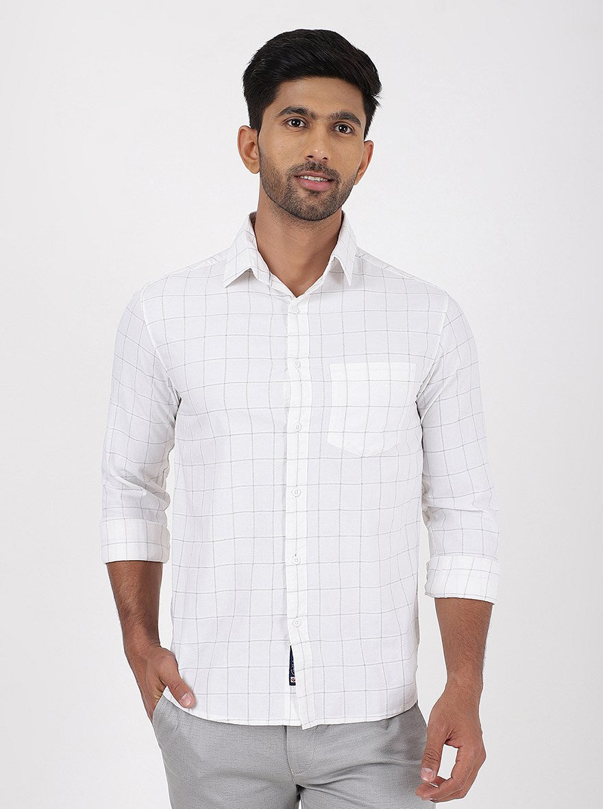 White Checked Slim Fit Casual Shirt | pehervi