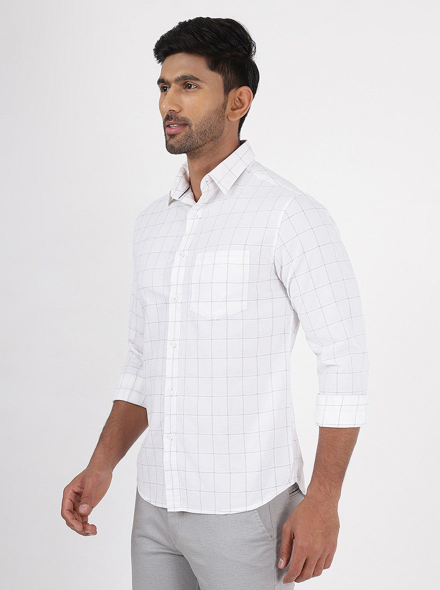 White Checked Slim Fit Casual Shirt | pehervi
