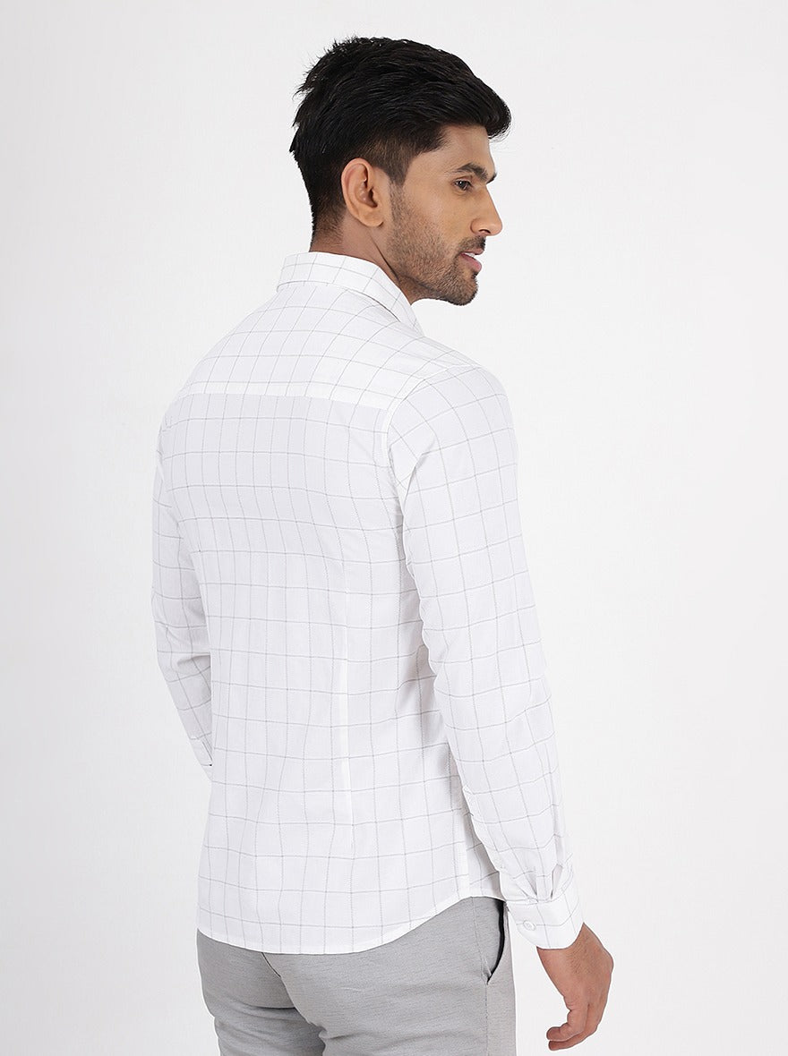 White Checked Slim Fit Casual Shirt | pehervi
