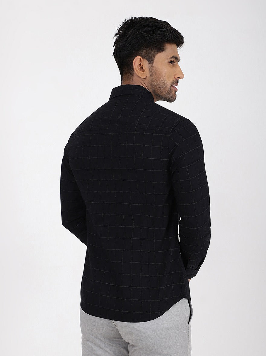 Black Checked Slim Fit Casual Shirt | pehervi
