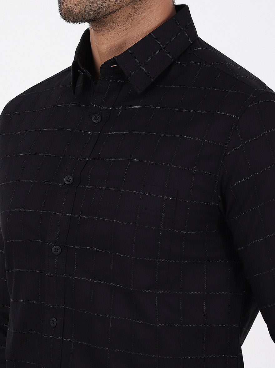 Black Checked Slim Fit Casual Shirt | pehervi