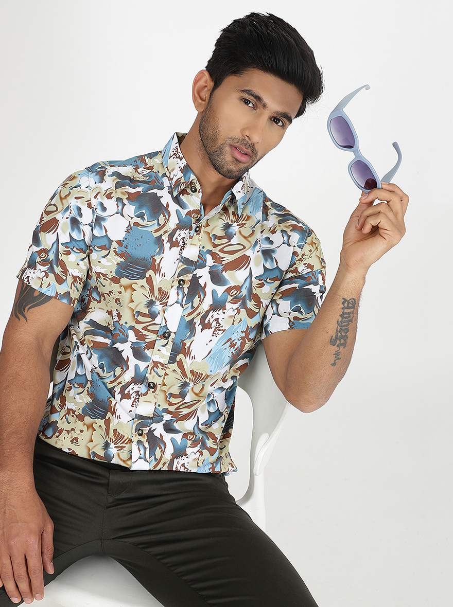 Multicolor Printed Slim Fit Casual Shirt | pehervi