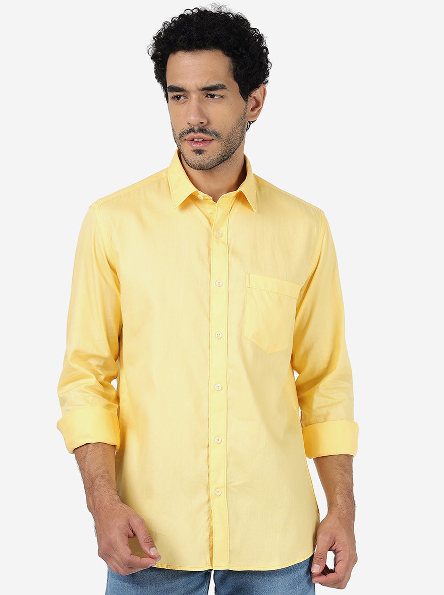 Yellow Solid Smart Fit Semi Casual Shirt | Pehervi